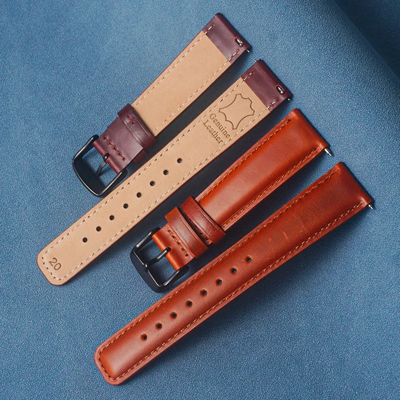 Retro Genuine Leather Strap  Cowhide Quick Release Leather Watchband 20mm 22mm High Quality Business Watch Strap Accessories