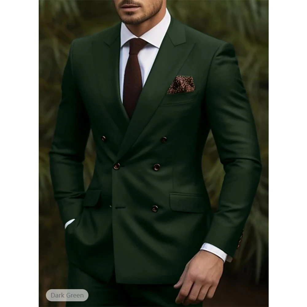 

Green Men Wedding Suits Solid Colored 2 Pieces Business WorkWear Tailored Fit Double Breasted Tuxedos Blazer Pants Costume Homme