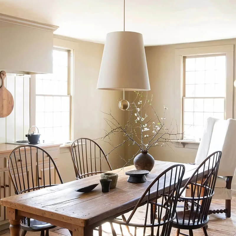 French Retro Linen Fabric Pendant Light Modern Simple Dining Room Living Room Bedroom Island Indoor Decoration Lighting Fixtures