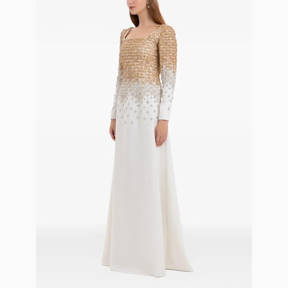 Maßgeschneiderte lange Abendkleider mit quadratischem Kragen, Kristall, elegante Ballkleider für formelle Anlässe, gerades bodenlanges Ballkleid