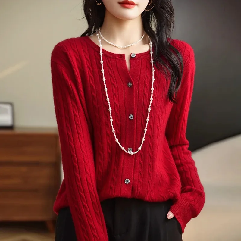 2026 Spring Autumn Korean Women Cardigans Sweater    Long Sleeve Knitted Sweaters O-neck Warm Casual Knitted Cardigan Slim Tops