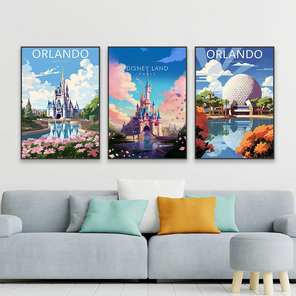 Disney Land Paris-pintura en lienzo con estampado de viaje moderno, cuadro sobre lienzo para pared, pintura en lienzo para el hogar, dormitorio, decoración para sala de estar