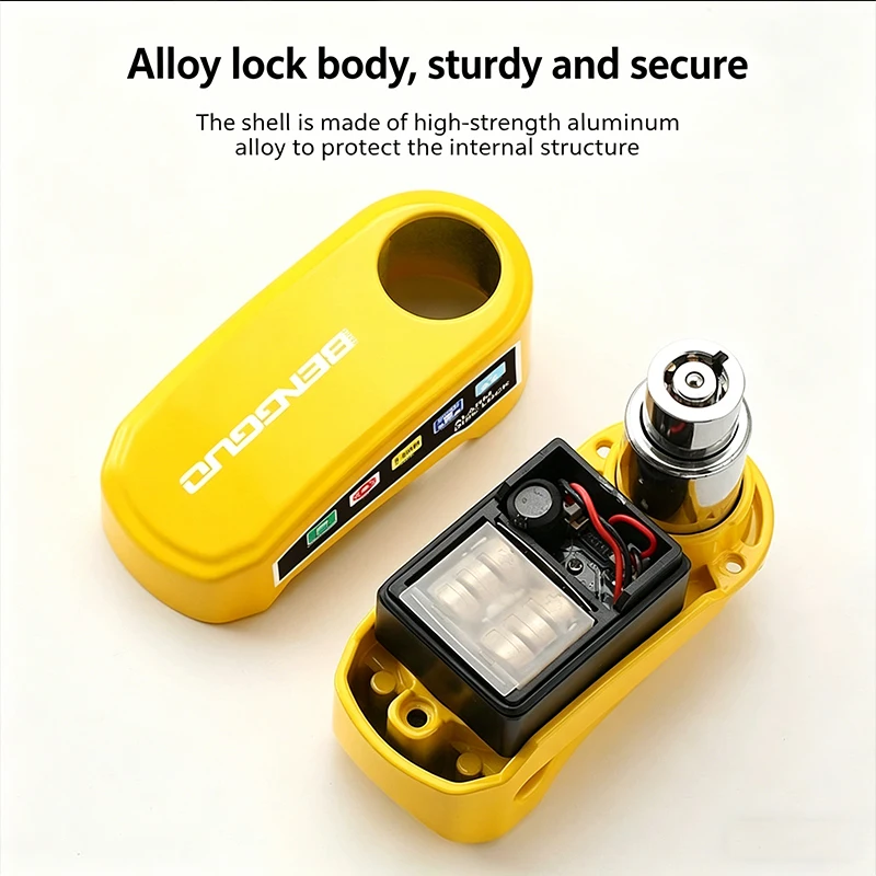 Motorcycle Disc Brake Lock with 110dB Alarm, Waterproof Aluminum Alloy