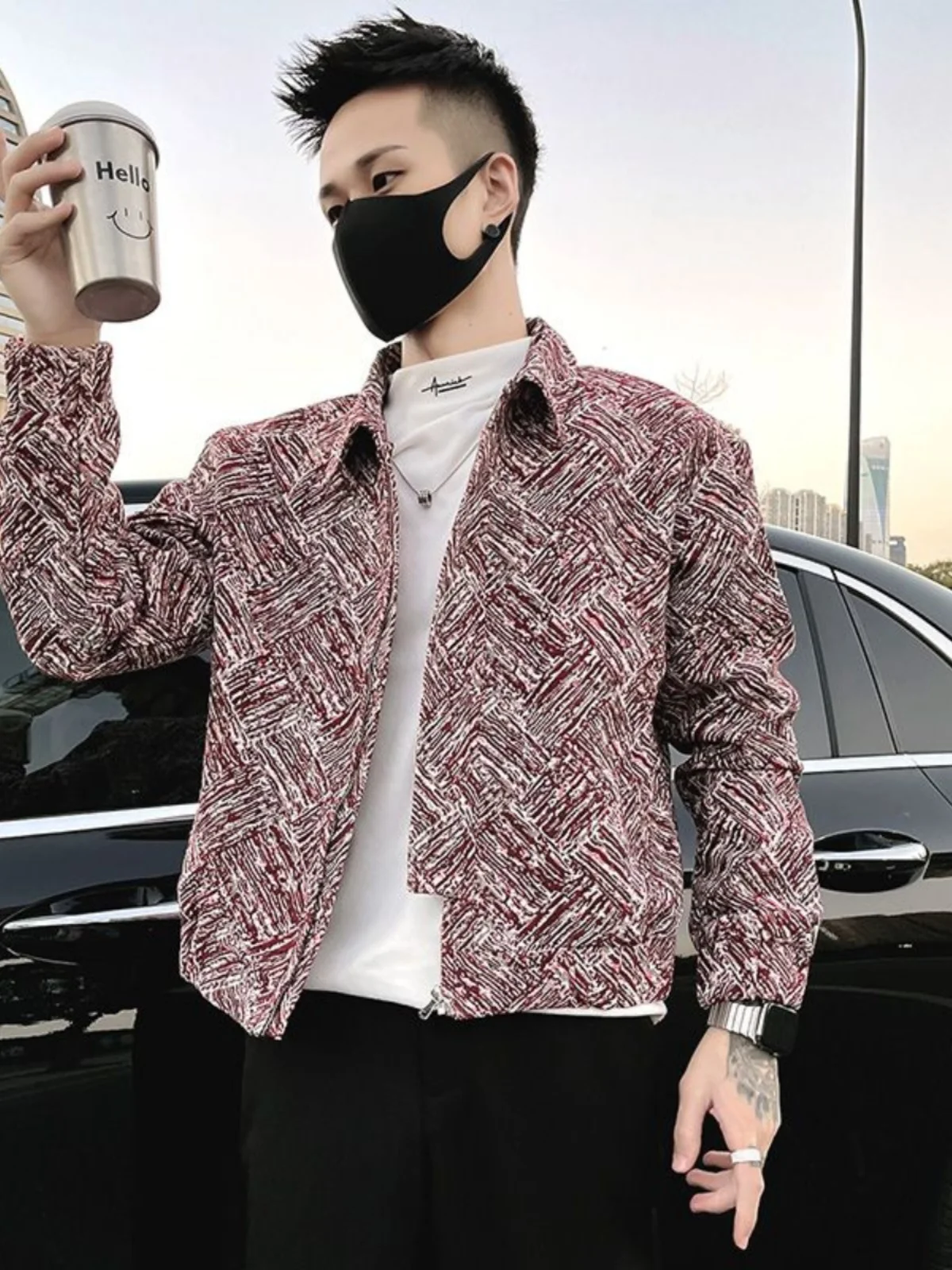 

Новая мужская повседневная куртка 2024 года: осенне-зимняя модная городская модель из полиэстера, приталенный крой, молодежная верхняя одежда