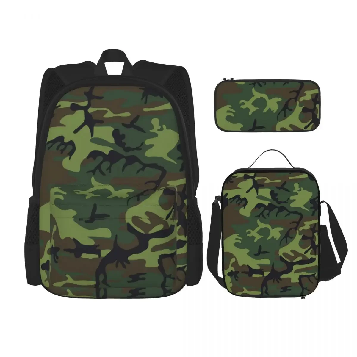 

Cool Camouflage - Green Brown Black Backpacks Boys Girls Bookbag Children School Bags Rucksack Lunch Bag Pen Bag Three-Piece Set