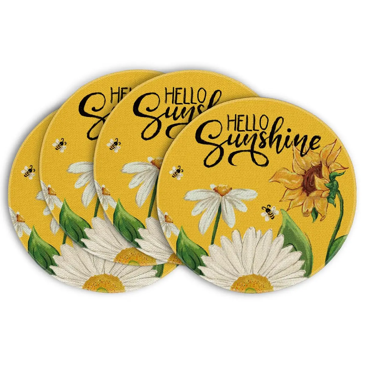 

Yellow Sunflower Bees Summer Round Placemats Set of 4, 14 Inch Round Table Mats for Dining Decoration