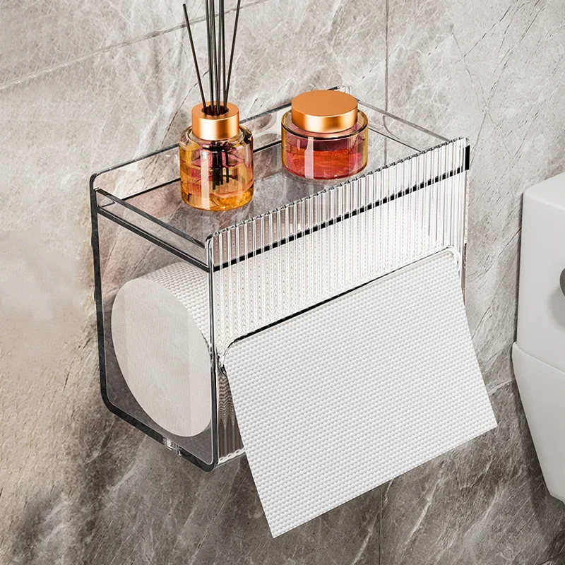 Waterproof Tissue Box Acrylic Transparent Wall Mounted Tissue Box Bathroom Multifunctional Aromatherapy Rack Toilet Paper Box