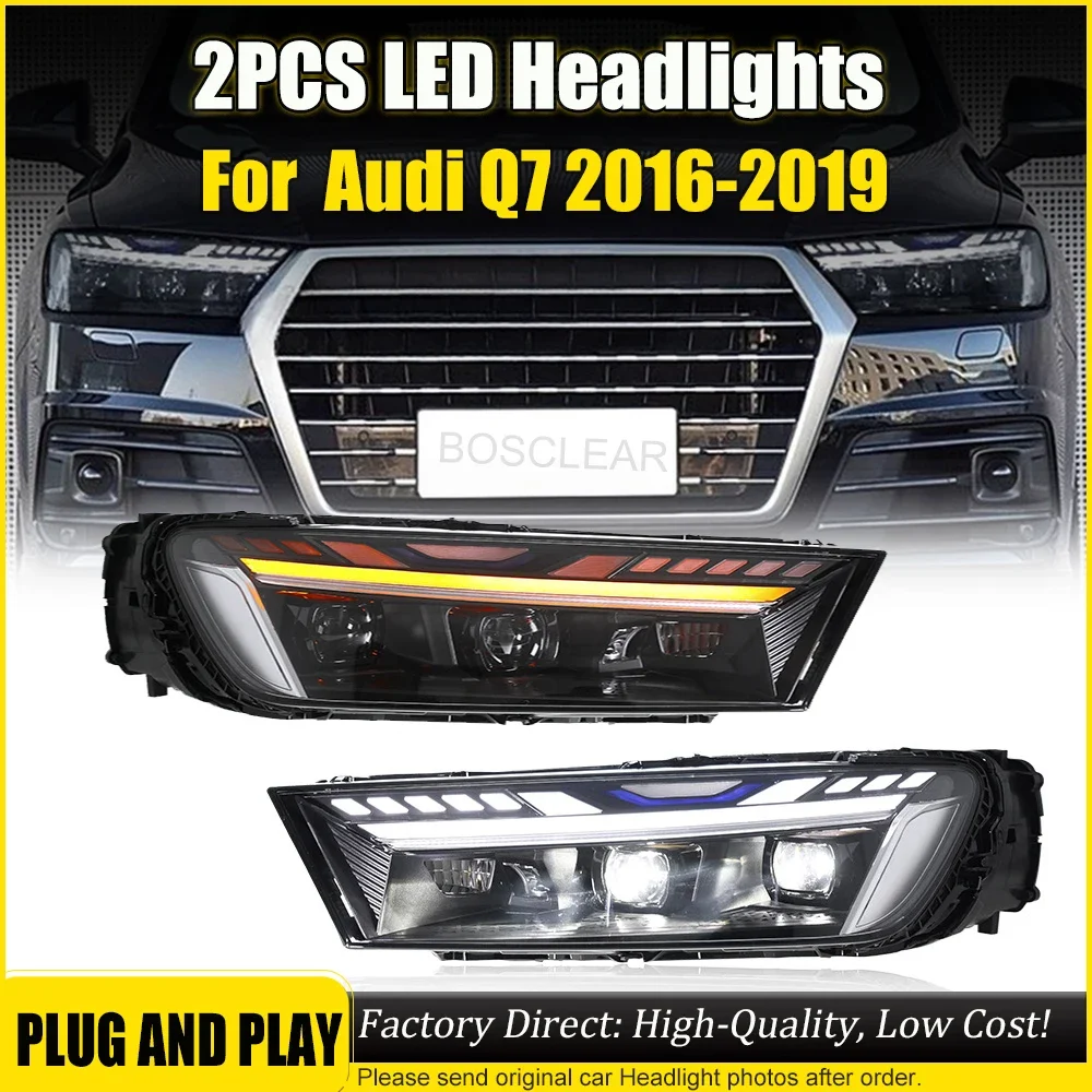 

1 пара светодиодных фар в сборе для Audi Q7 2016-2019, фары Plug and Play со светодиодными DRL, динамические поворотные передние фары