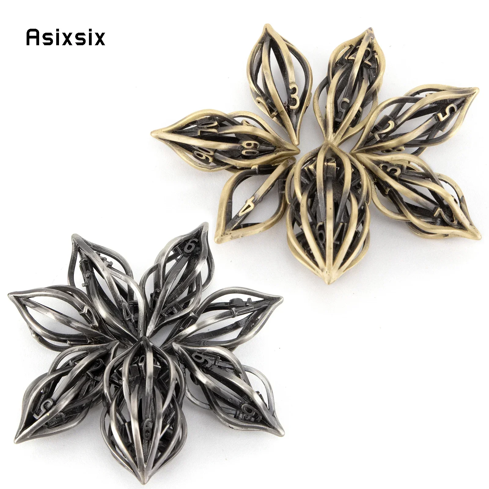 

7 Pcs All Kinds Of Color Flower Oval Metal Dice Hollow Metal Polyhedral Dice Suitable For Role-Playing Dice PropBoard Game Gift