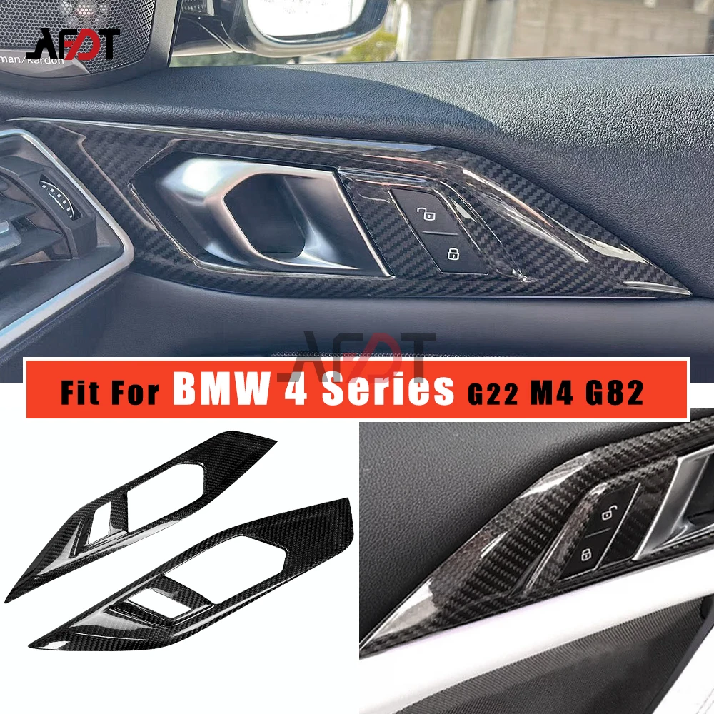 

For BMW 4 Series G22 Coupe M4 G82 2020-2025 Real Carbon Fiber Interior Door Handle Panel Frame Stickers Cover Car Accessories