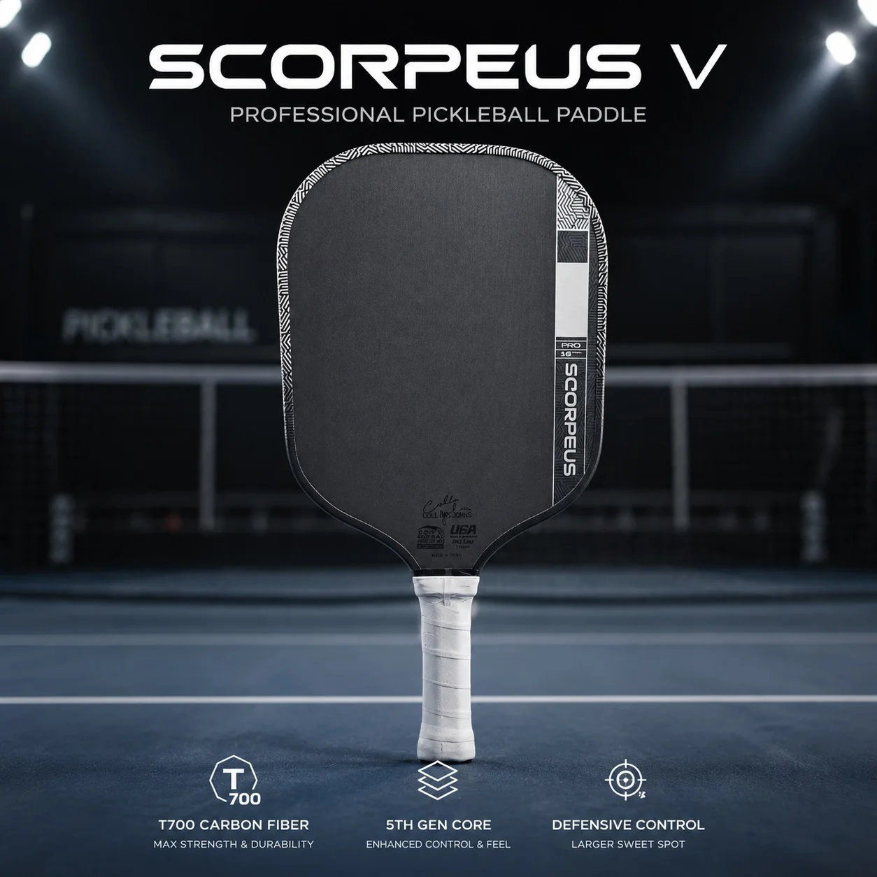 WNONSO Scorpeus V Carbon Fiber Pickleball Paddle with Optimized Sweet Spot, Reduces Mishits for Beginner to Intermediate