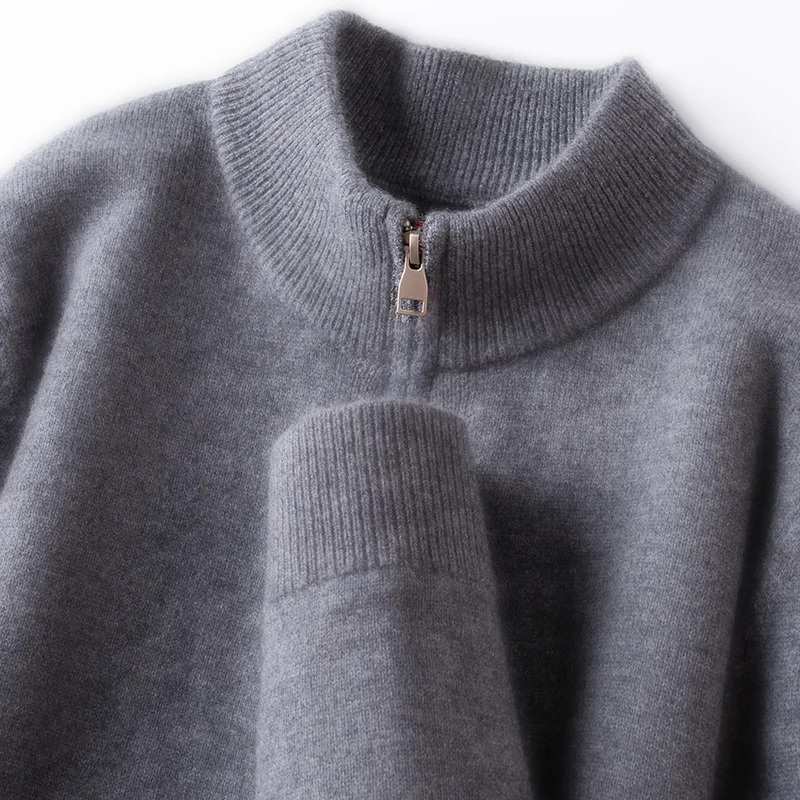 

Pure Wool Cardigan Men's, Zip-Front Old Money Style, 100% Virgin Wool, Charcoal Gray Black Star Brown