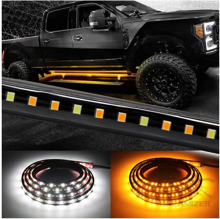 2pc 60Inch Truck LED Running Board Lights Amber Side White Courtesy Lights Extended Crew Cab  Switchback Underglow Strip