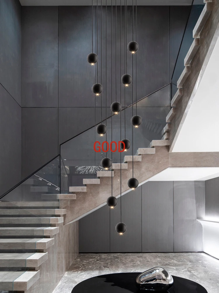 Orb Chandelier Interior Lighting Decorative Lamps Black Circular Penthouse Designer Living Room Pendant Stairwell Chandelier