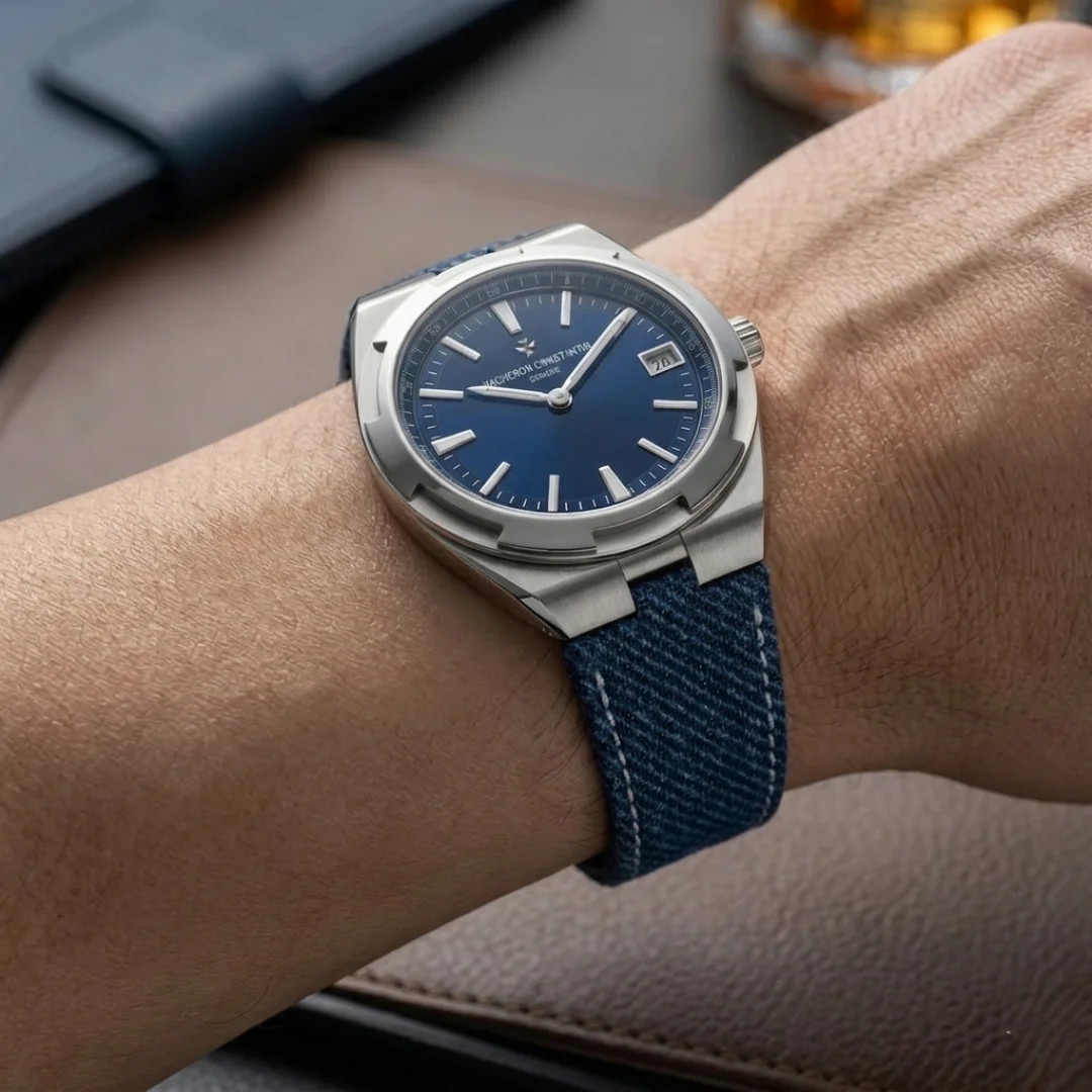 

Hand-Made Denim Pattern Watch Strap Fit For Vacheron Constantin Overseas 4500V 5500V 7900V 24×7mm Watch Band With End Linking