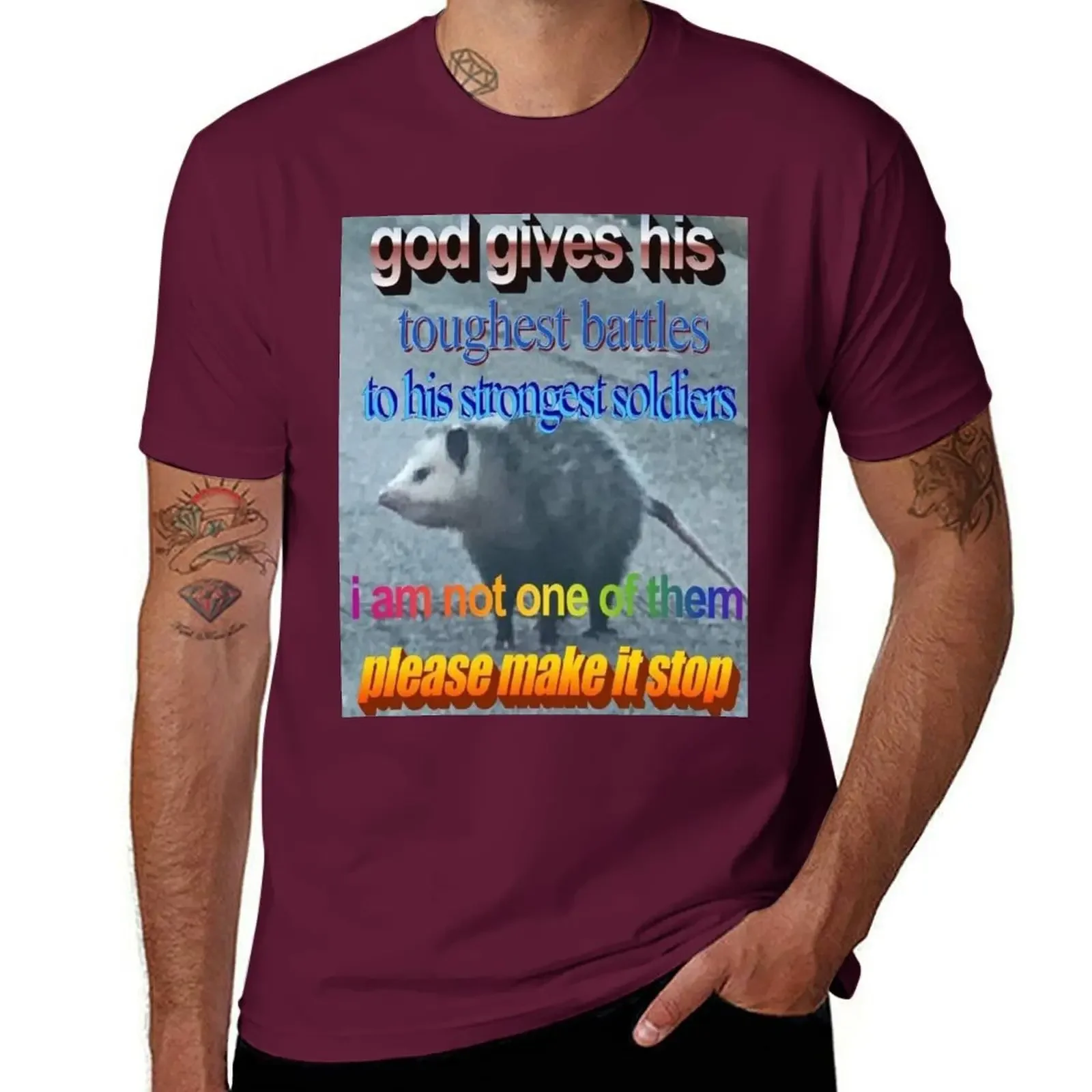 new edition aesthetic clothes t shirt men GOD GIVES TOUGHEST BATTLES TO HIS STRONGEST SOLDIERS - funny raccoon quote T-Shirt see