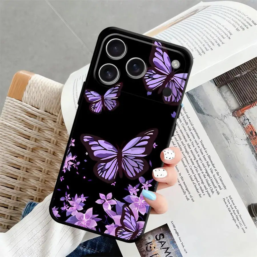 เคสโทรศัพท์แบบนิ่มลายผีเสื้อสไตล์เรโทรสีดำ สำหรับ iPhone 7 8 13 12 11 17 Pro Max 17Air XR 15 16 14 Plus XS Max