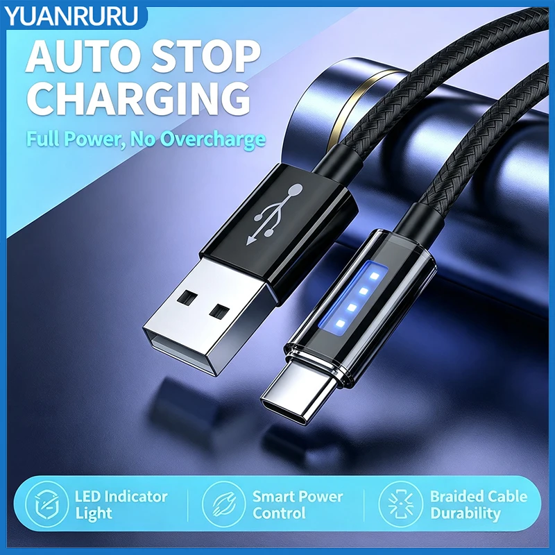 120w Nylon USB Type C Super Fast Charging Cable Led Digital Display Usb C Charger Data Cord For Samsung Xiaomi Huawei Honor