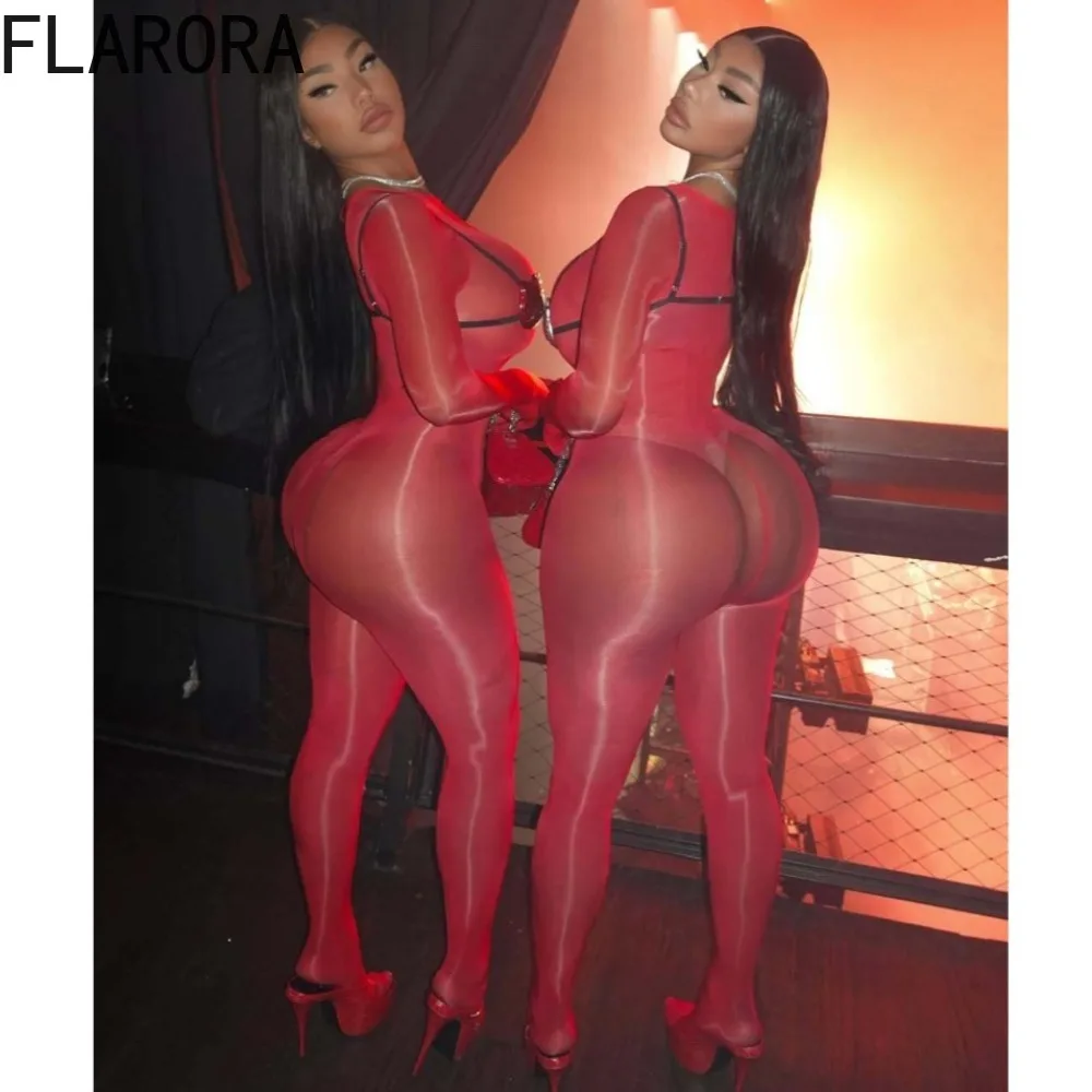 

FLARORA сексуальный прозрачный комбинезон для ног женский тонкий блестящий кокетка полуночной стрейч с длинными рукавами Клубный обтягивающий комбинезон для активного отдыха