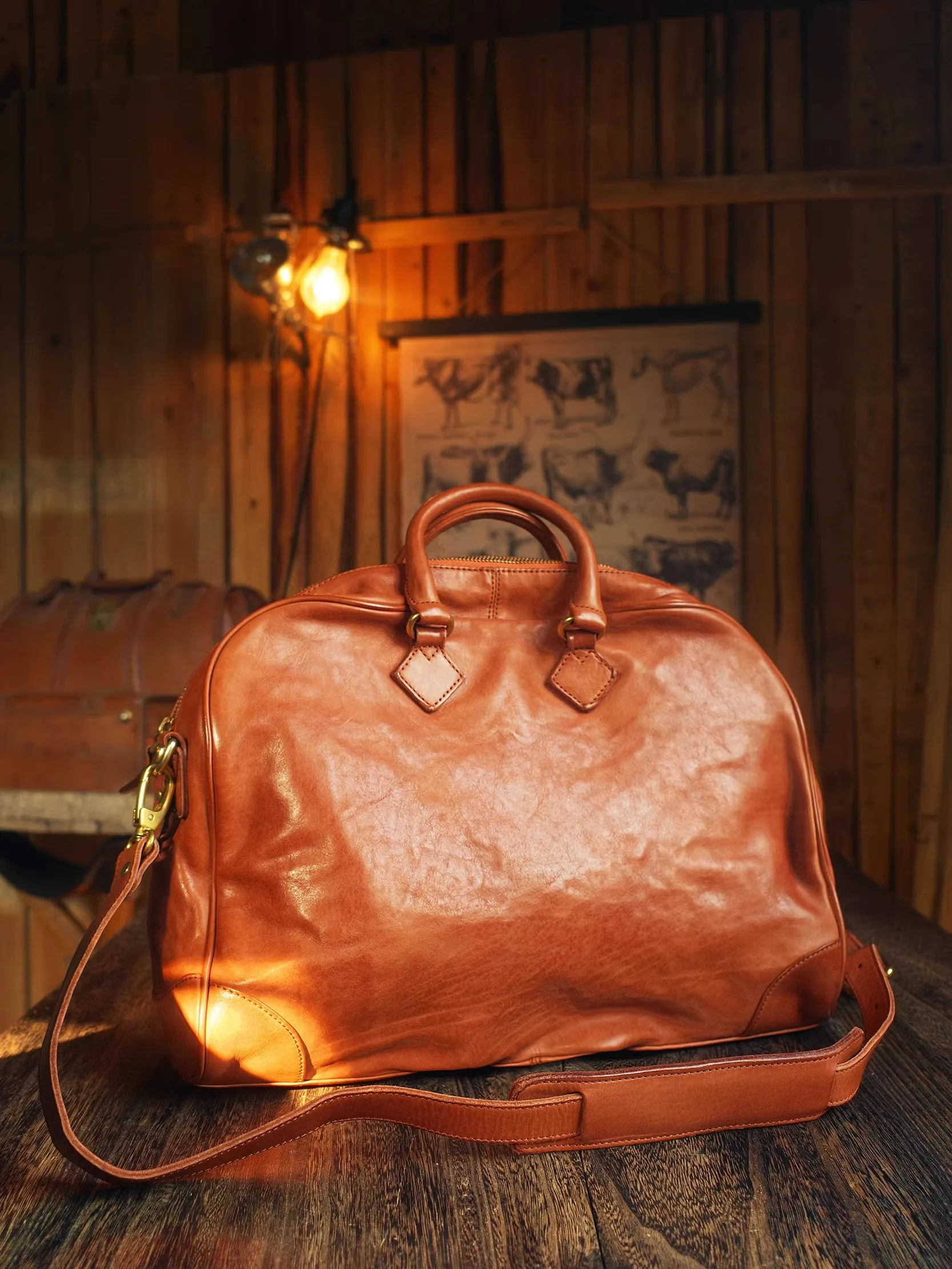casual travel heavy vegetable tanned cowhide men's handbag simple vintage genuine leather large capacity women's crossbody bag