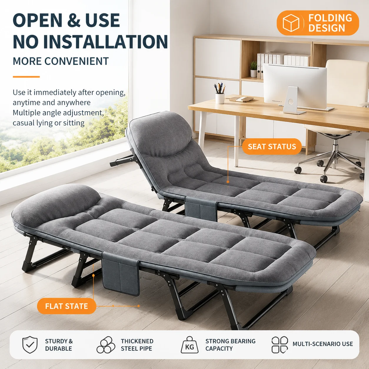 Portable Folding Lunch Break Camp Bed Multifunctional Adjustable Leisure Recliner Single Bed Office,home Mini Bed