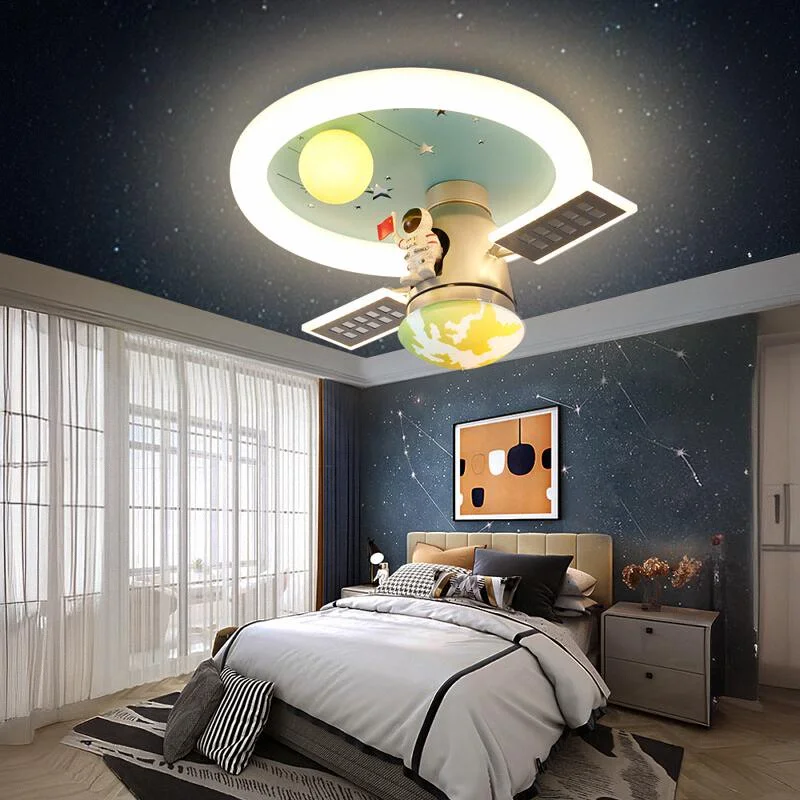 

Kids bedroom ceiling light boy creative space station satellite astronaut astronaut boy room light