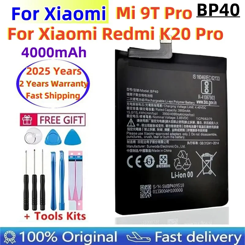 

Аккумулятор BP40 4000 мАч для Xiaomi Redmi K20 Pro/Mi 9T Pro BP40, высококачественные сменные аккумуляторы для телефона, быстрая доставка