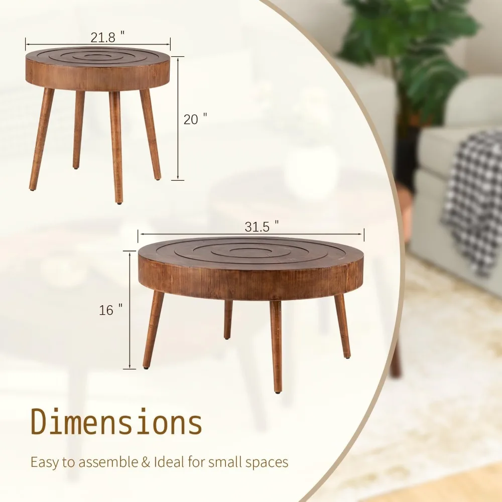 Mid Century Modern Nesting Coffee Tables with Sunburst Pattern for Living Room