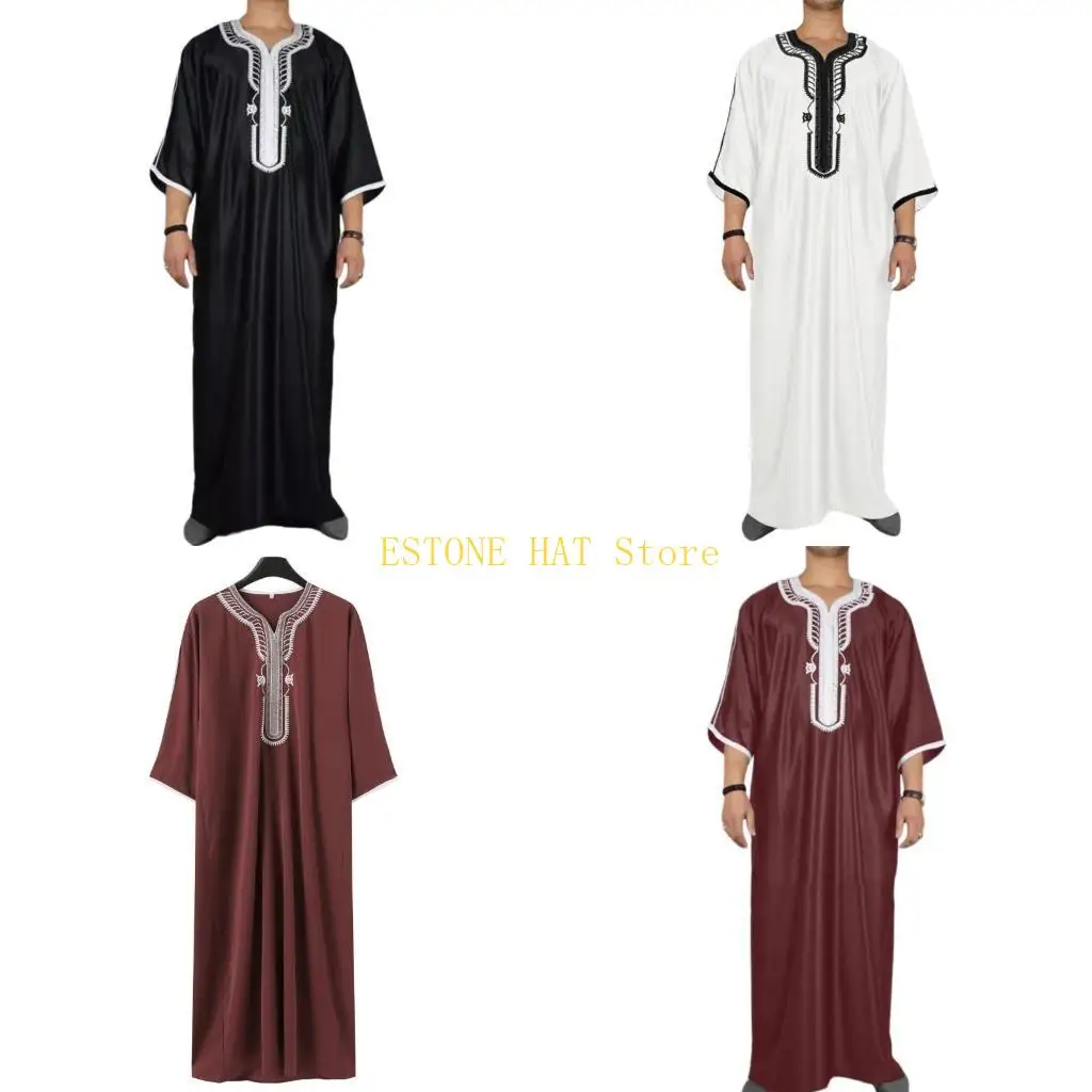 49MF Man Oriente Médio Jubba Thobe Islâmico Kaftan Thobe Robe Tradicional Marroquino