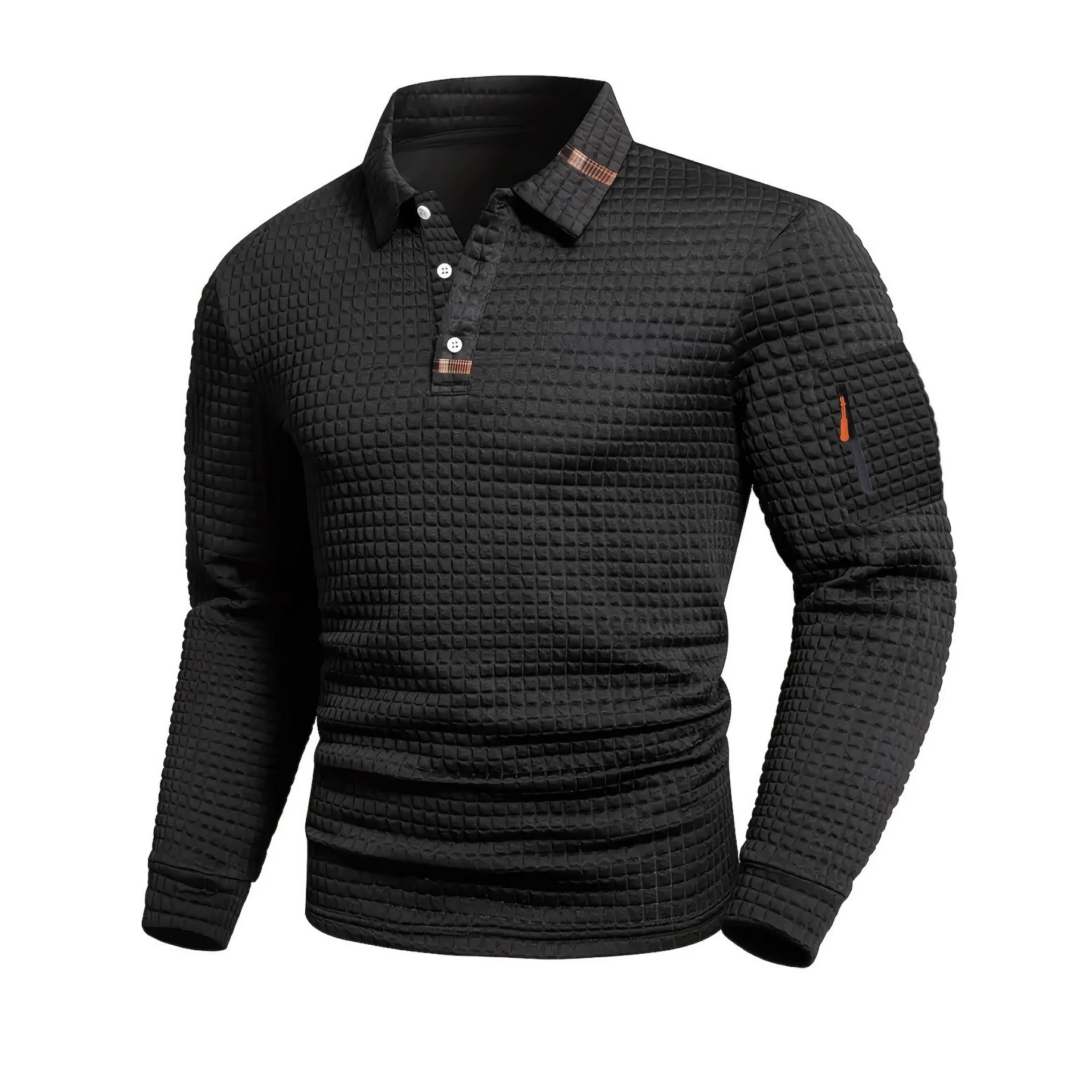 New Men's Spring Autumn Golf Fitness Checkered Long Sleeve Polo Shirt Quick Dry Breathable UPF50+ Athletic Fit Casual Cuff Pocke
