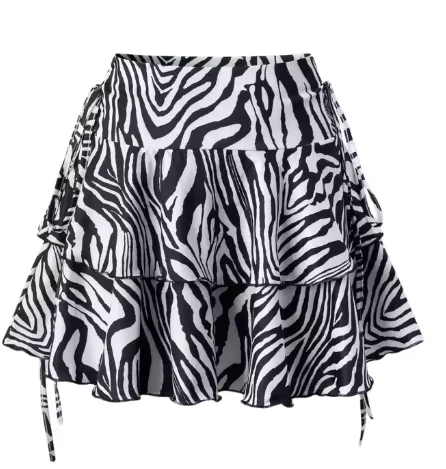 

New Women'S Fashion Able Versatile Zebra Ruffle Edge Tied Casual Skirt Sexy Pleated Mini Skirt