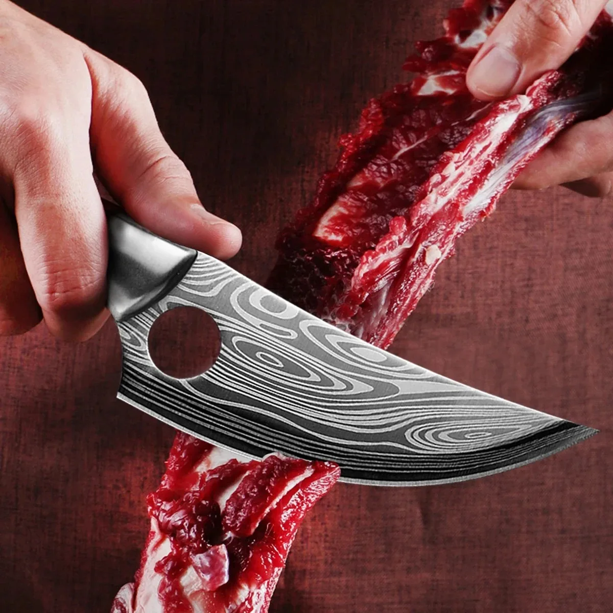 

5CR15 Stainless Steel Damascus Pattern Kitchen Knife - Ultra-Durable, Multi-Functional Utility Knife for Hunting