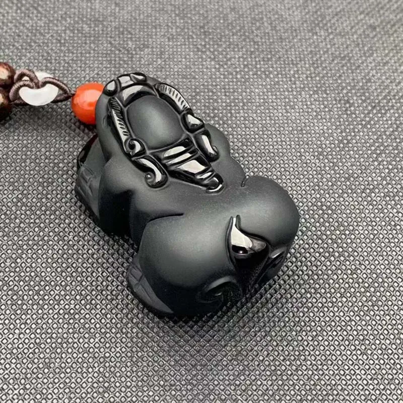 

New Natural Obsidian Carving Pixiu Pendant Men and Women Couples Black Crystal Sweater Chain Necklace Jewelry Gift