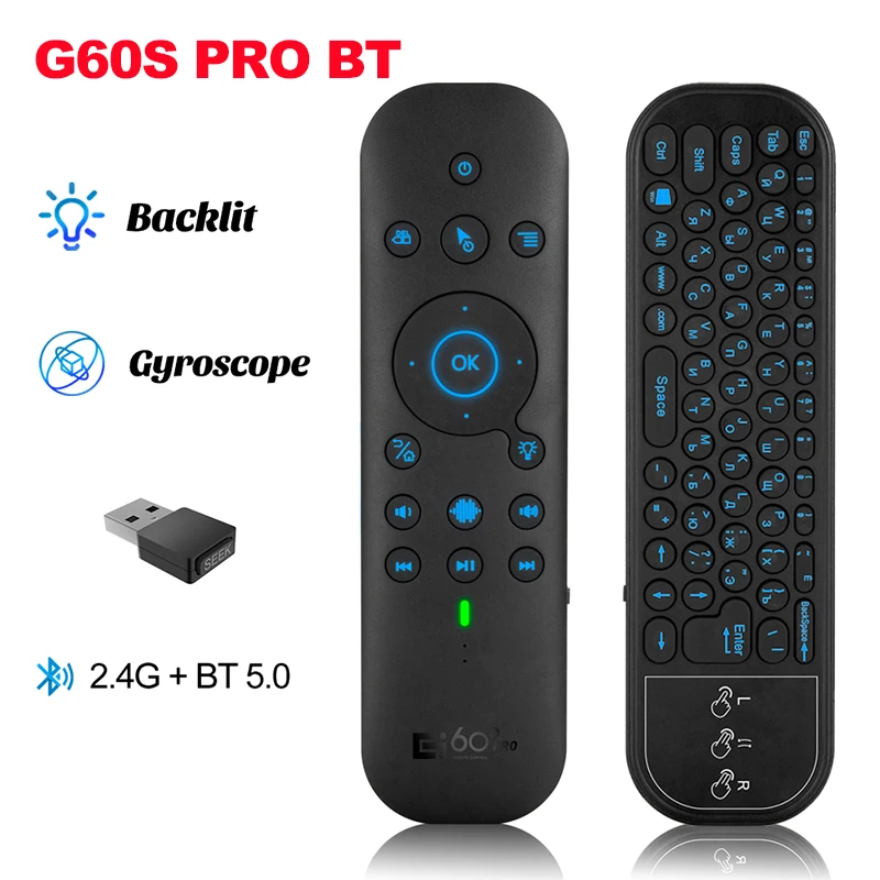 G60S Pro BT 2.4G Wireless Air Mouse Voice Remote Control BT5.0 Gyroscope IR Learning Backlit Mini Keyboard for Android TV BOX PC