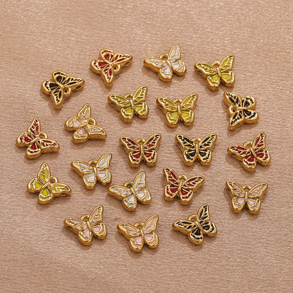 5 قطع الفولاذ المقاوم للصدأ المينا فراشة سحر لصنع المجوهرات مطلية بالذهب فراشة المعلقات سوار اليدوية مجوهرات Carft #2