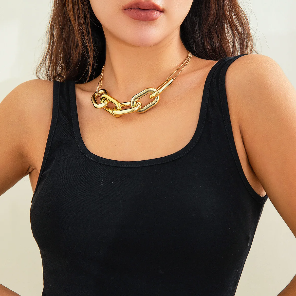 Choker Vintage Punk Metal Geometric Links Rose Gold Plated Lightweight Sturdy Premium for Women Casual Daily Wear Jewelry