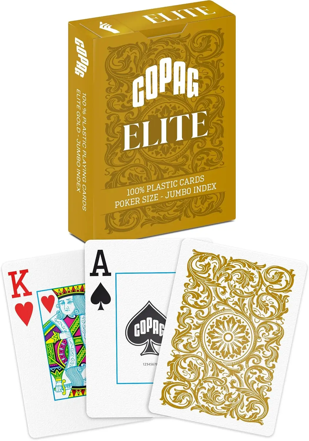 

Premium 100% Plastic Playing Cards, Poker Size Jumbo Index Single Deck - Gold