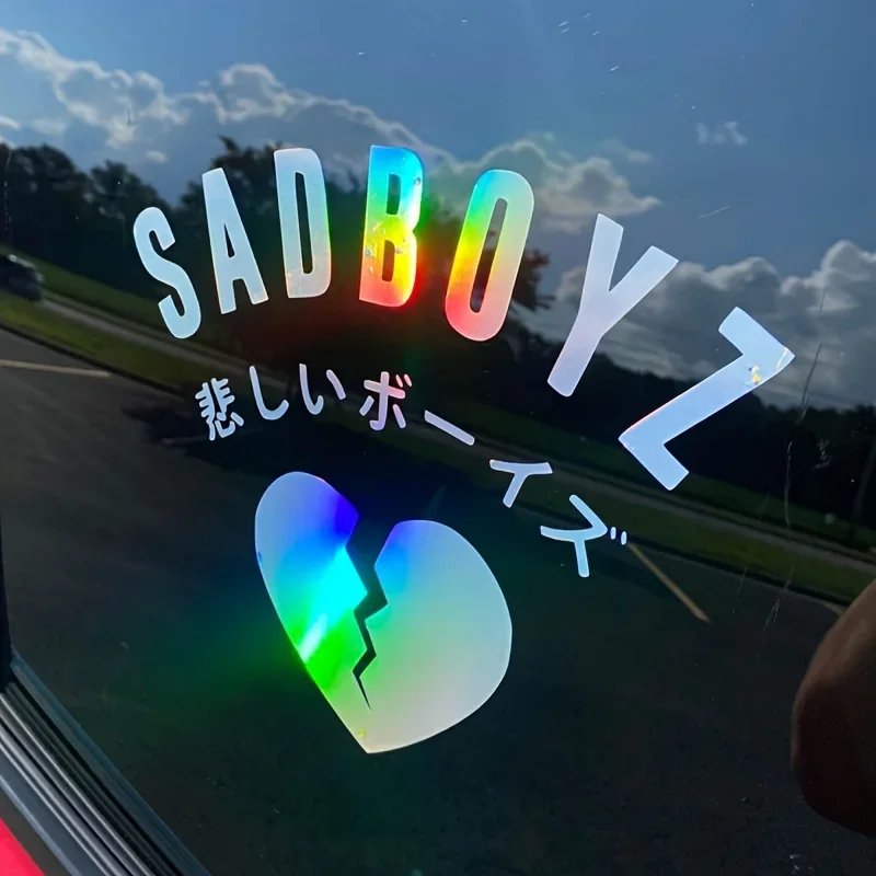 "Adesivo per auto Sadboyz, design a cuore spezzato con parole giapponesi, decalcomania alla moda per finestrino dell'auto, arredamento personalizzato per auto"