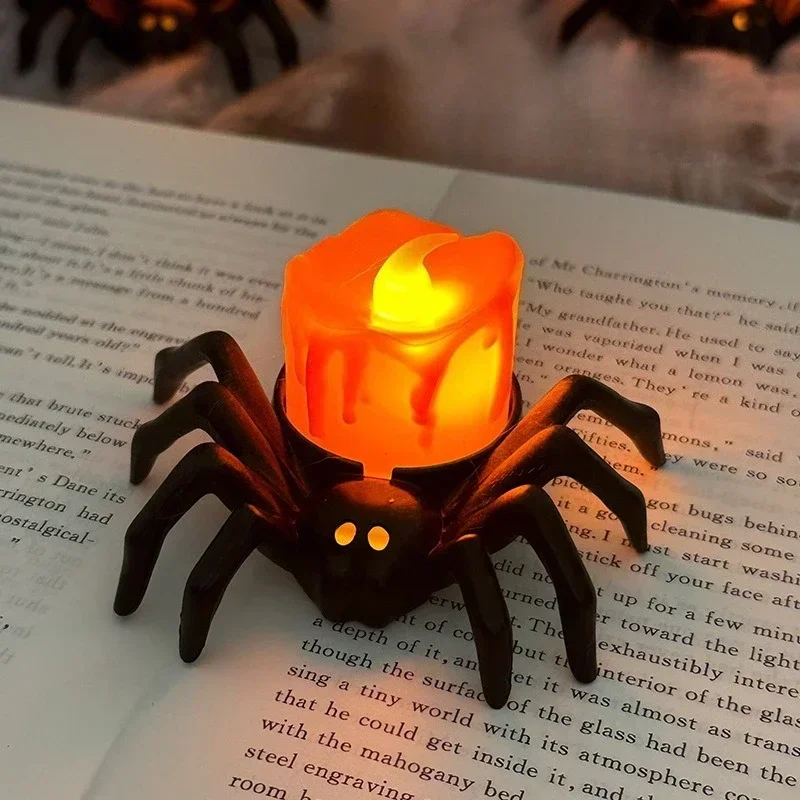 

Halloween LED Spider Candle Lights, Scary Electronic Night Lamps for Haunted Houses, Parties & Spooky Festival Decor