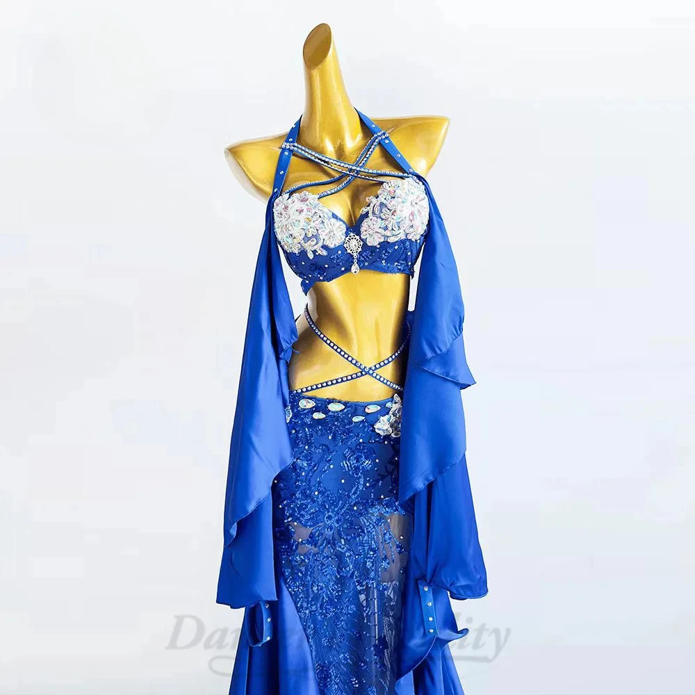 BellyDance Performance Set Women Customized Senior AB Stones Bra+high-end Satin Lace Long Skirt 2pcs Oriental Dance Wear Outfit