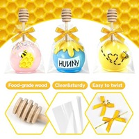 24-Piece Cake Pop Set with Honey Sticks and Cake bag, Includes Yellow Ribbon Cake Pop Bags with Bow Ties,Perfect Birthday Party
