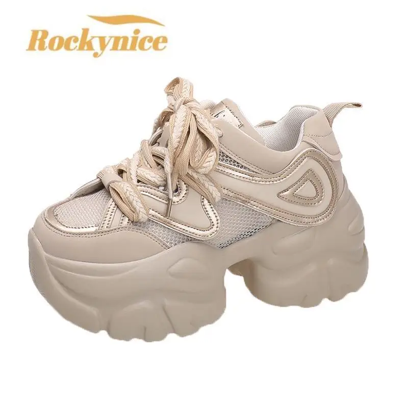 

2023 Autumn Women Chunky Sneakers Breathable Mesh Casual Shoes 8CM Wedge Heels Platform Shoes Chaussures Femme Sports Dad Shoes