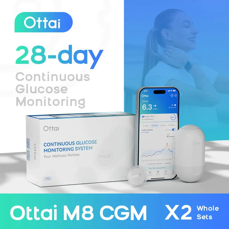 Ottai-Juego de monitoreo de glucosa, 2 juegos, Monitor continuo de glucosa, sistema de monitoreo de glucosa en sangre sin pinchazos en los dedos M8 CGM
