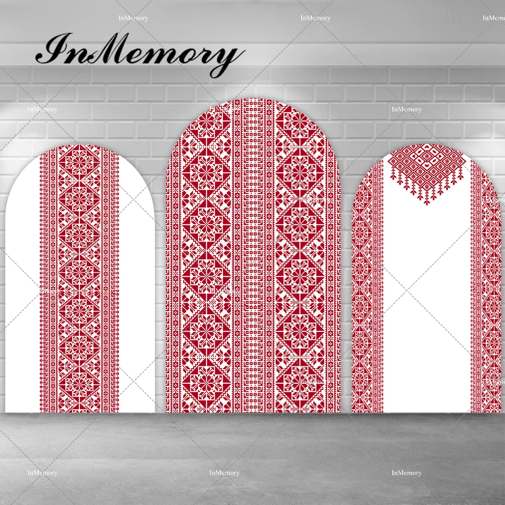 Custom 2-sides Red White Bohemian Arch Backdrop Cover for Kids Teens Adults Boho Customized Photography Background Photo Studio