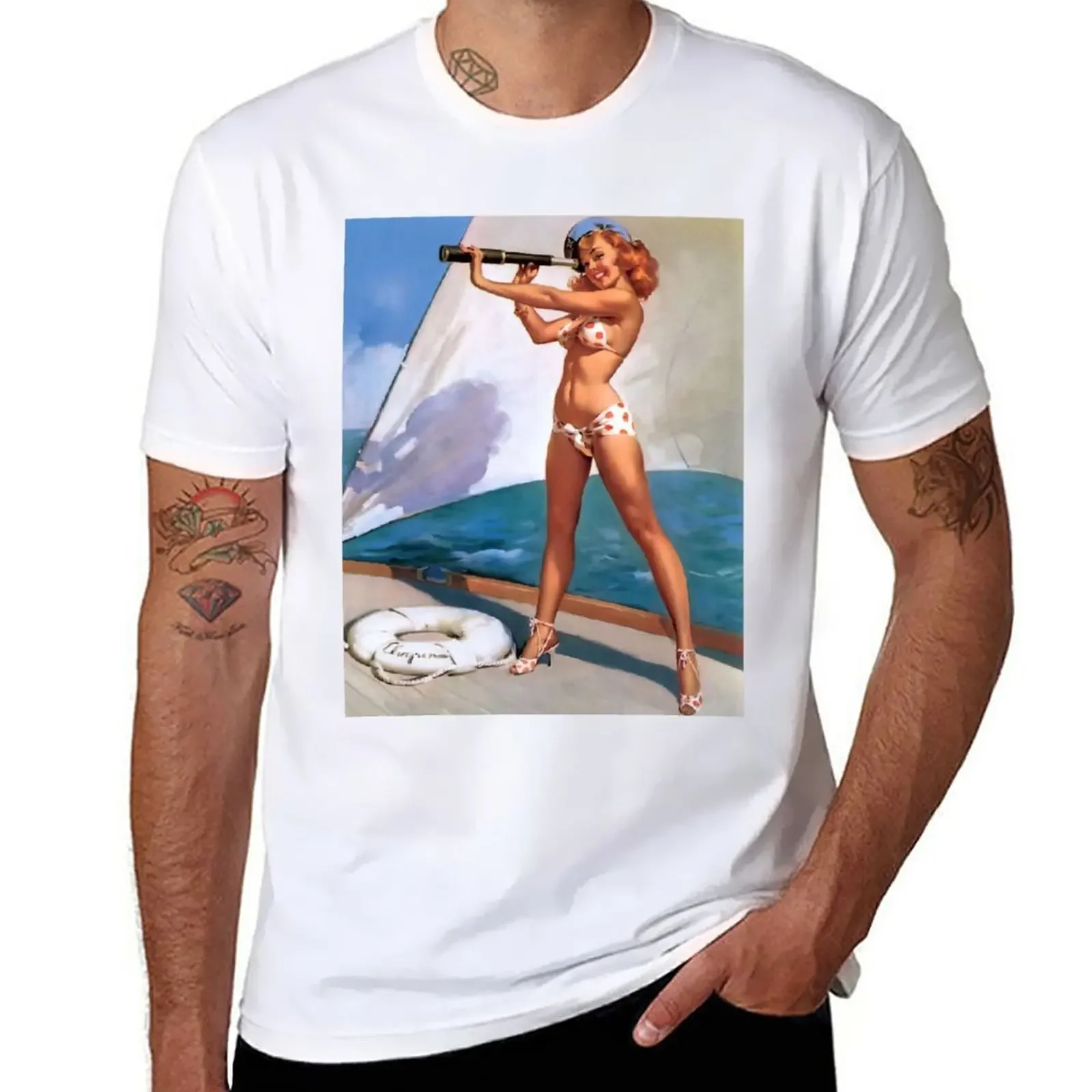 

Pin-Up Girl - Elvgren - Vintage T-Shirt customs quick drying for a boy Short sleeve tee men