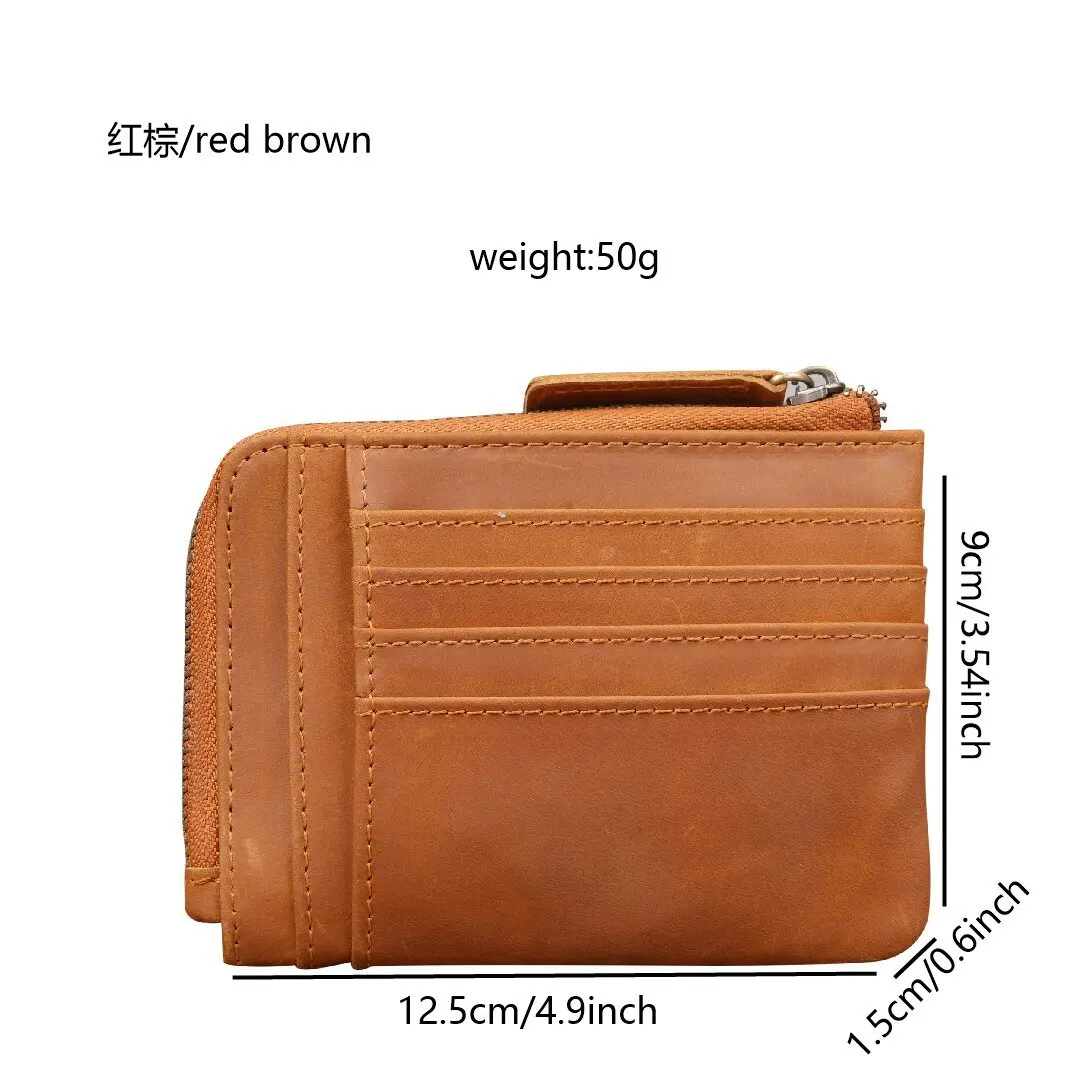 1227 Cross-border Amazon zipper short wallet, genuine leather multi-card large-capacity men's retro change card bag