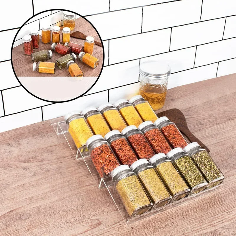 Kitchen 4 Tier Seasoning Jars Drawers Insert Clear Acrylic Spice Drawer Organizer, Black Kitchen Spice Rack Holders Tray