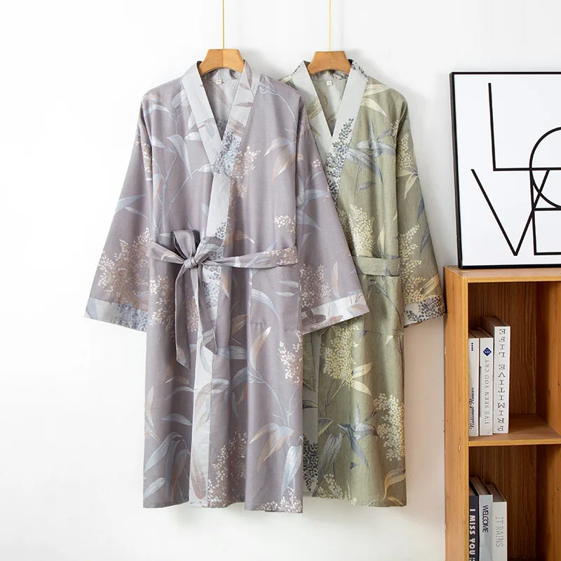 

Men's Roomwear Cotton Kimono Pajamas Robes Spring Jacquard Printed Home Clothing Breathable Bathrobe