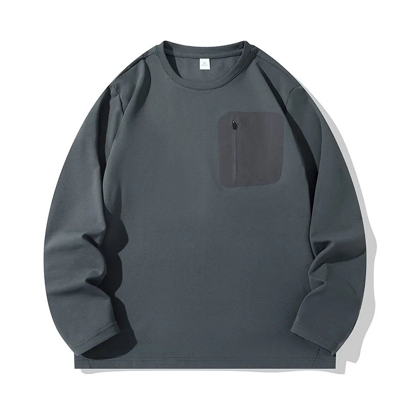 Solid Color Sweatshirt Men's Round Neck Long-sleeved T-shirt Men's Autumn and Winter Bottoming Shirt Fashionable Casual Top