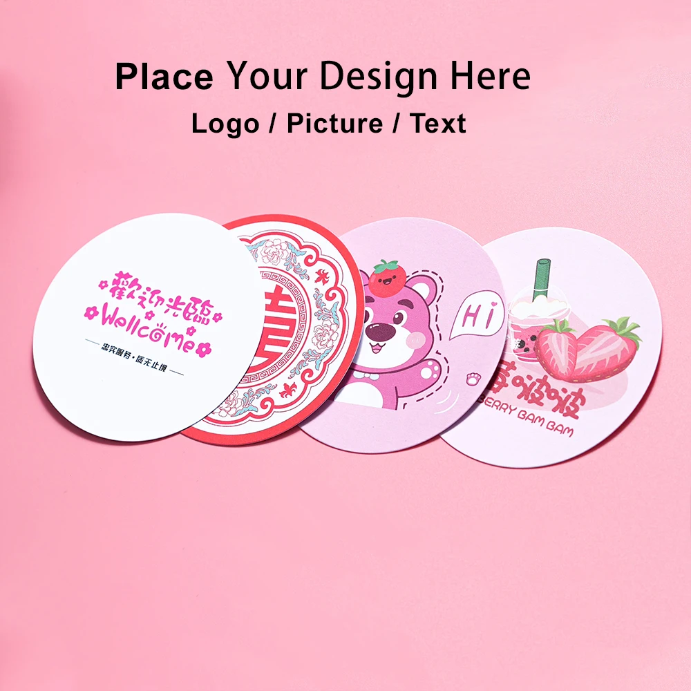 50-200Pcs Customized Paper Coaster Personalized Logo Full Color Double-Sided Printing Coffee Milk Tea Hot Drink Coaster